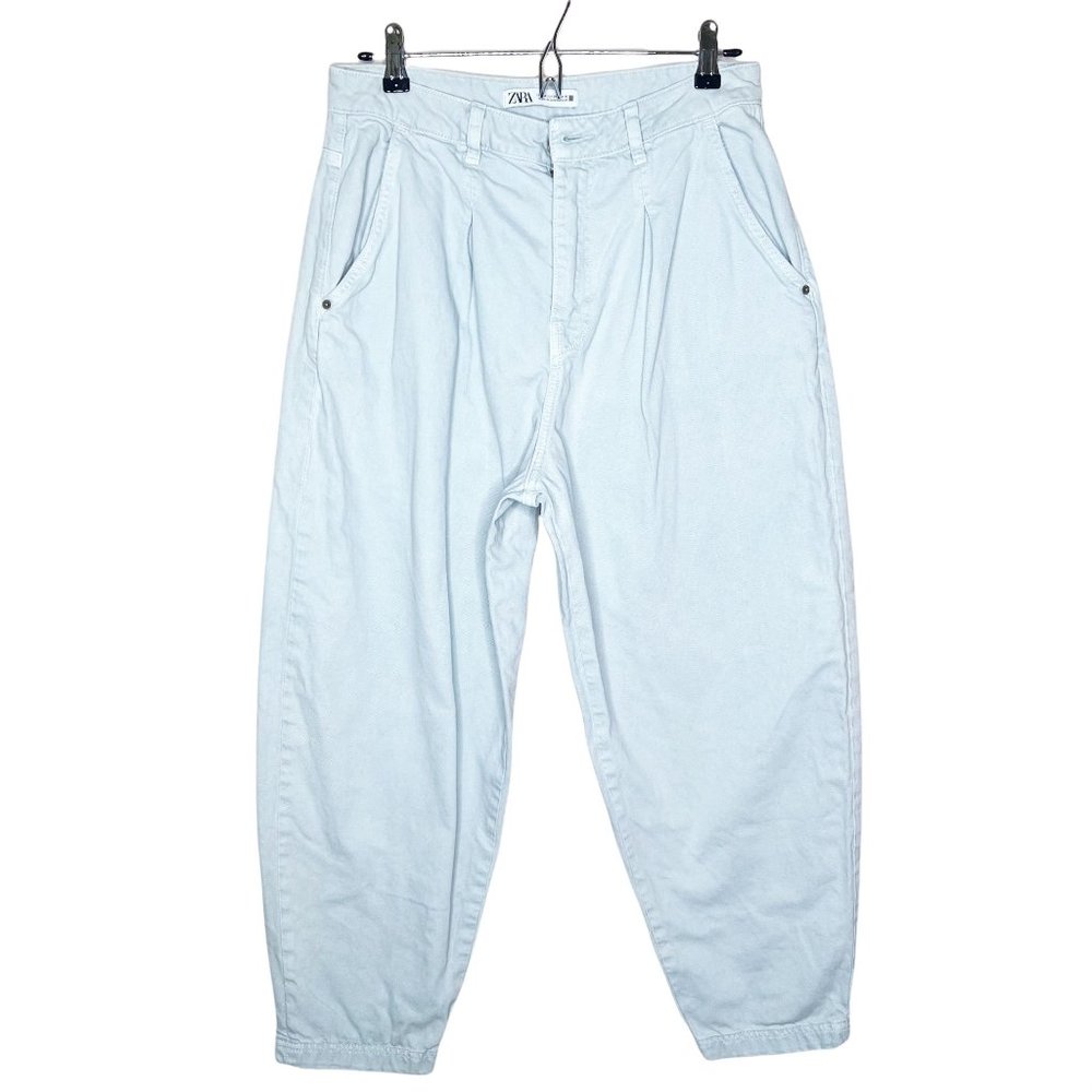 Zara Light Pastel Green Women's Barrel Cropped Jeans